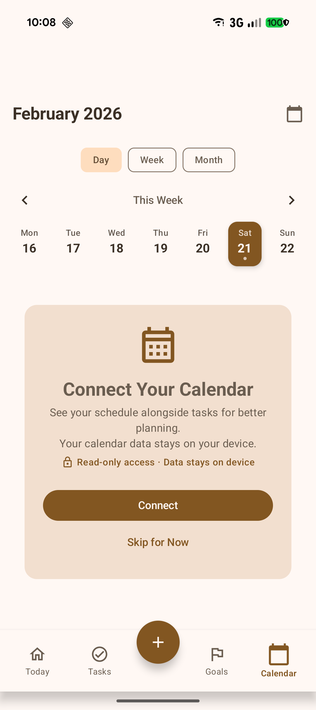 Calendar view with tasks on dates